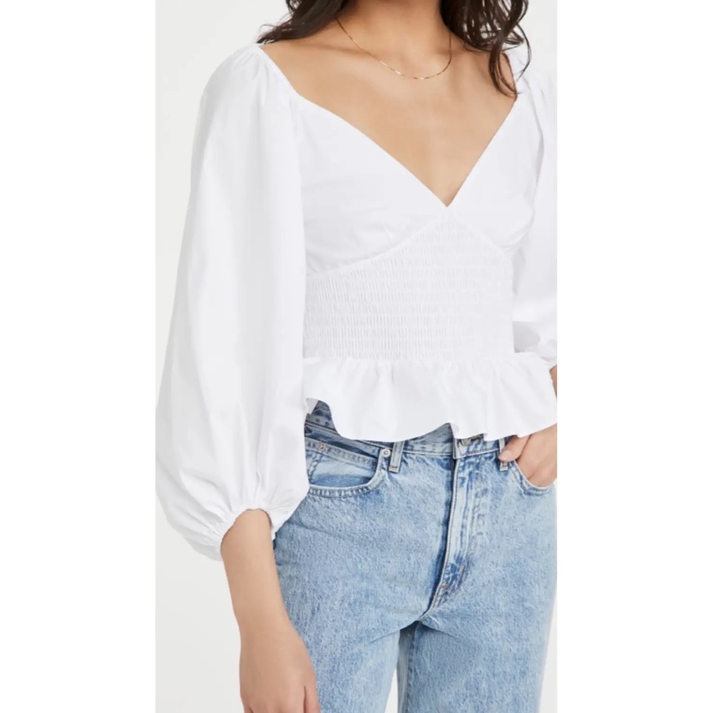 WAYF white Smocked Waist Raglan Top Size S